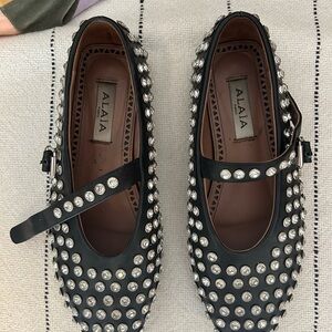 Alaia Style Black Crystal-Studded Mary Jane Flats